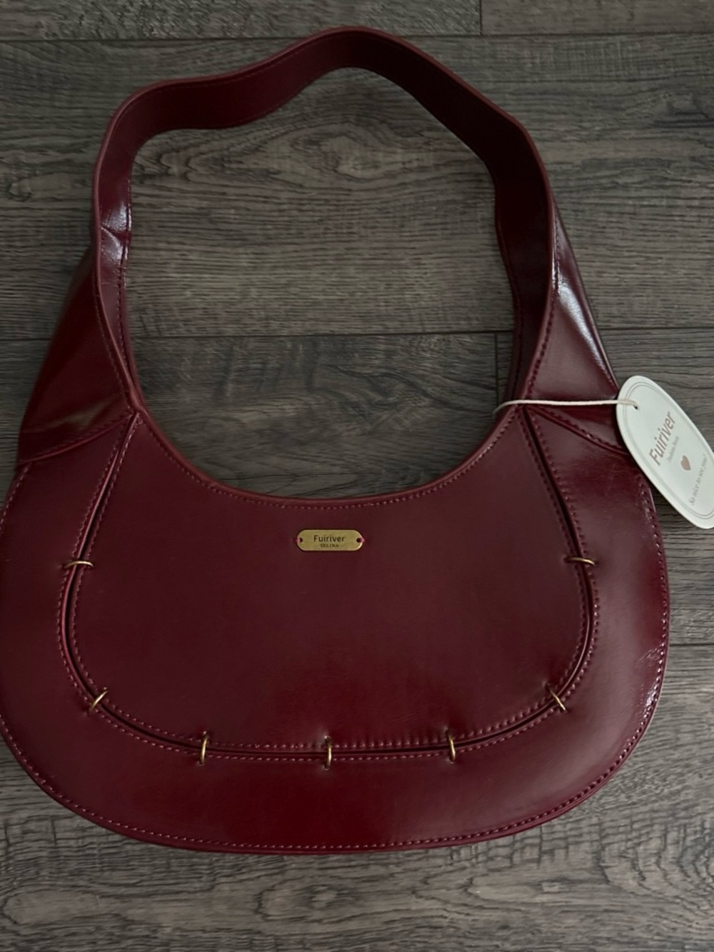 Furla Deep Wine Leather Crescent Shoulder Bag